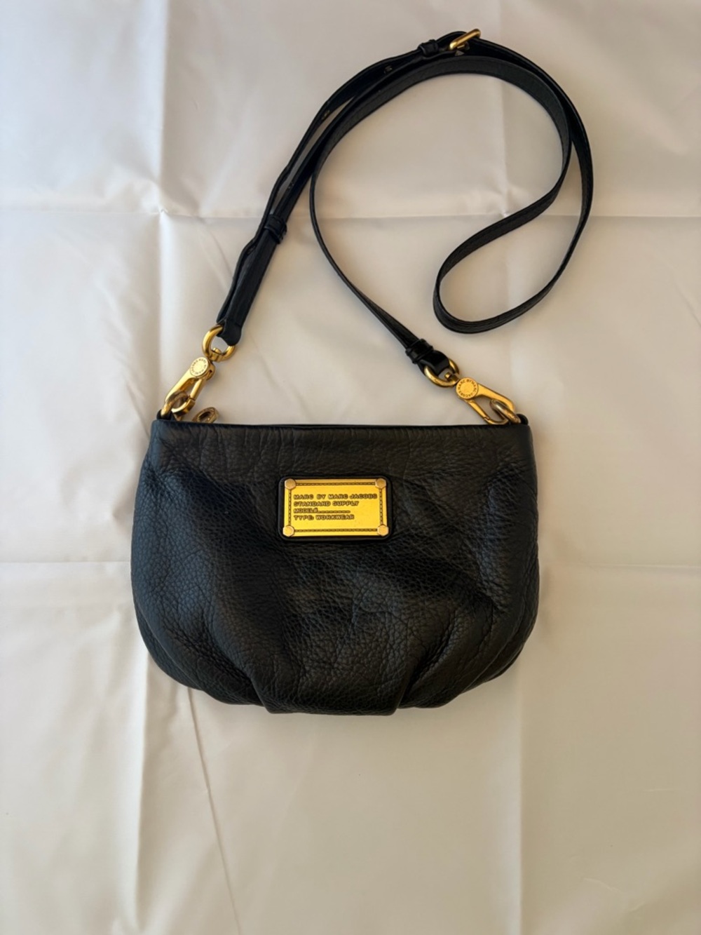 Marc by Marc Jacobs Black Leather Crossbody Bag with Gold Plate  classic Q Percy